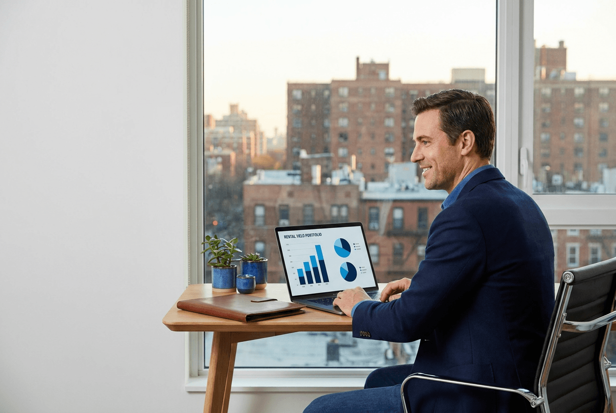 Real estate investor reviewing a rental portfolio