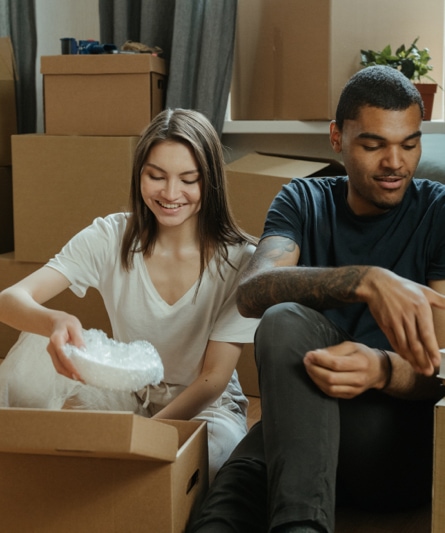 young couple packing